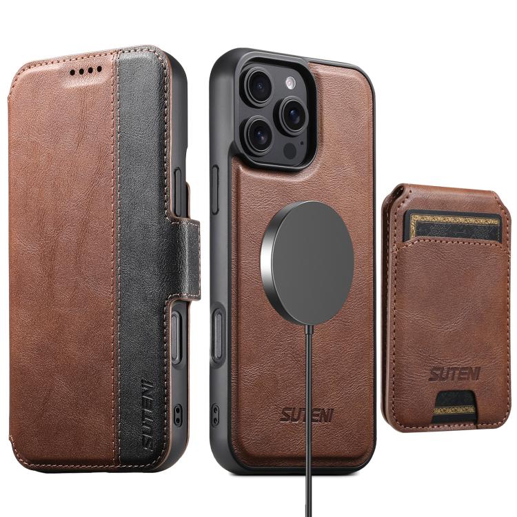Custodia per telefono in pelle Suteni Q07S2 3 in 1 con portafoglio verticale rimovibile, MagSafe e innesto a libro., For iPhone 17 Pro Max, For iPhone 17 Pro, For iPhone 17, For iPhone Air, For iPhone 16 Pro Max, For iPhone 16 Pro, For iPhone 16 Plus  ...