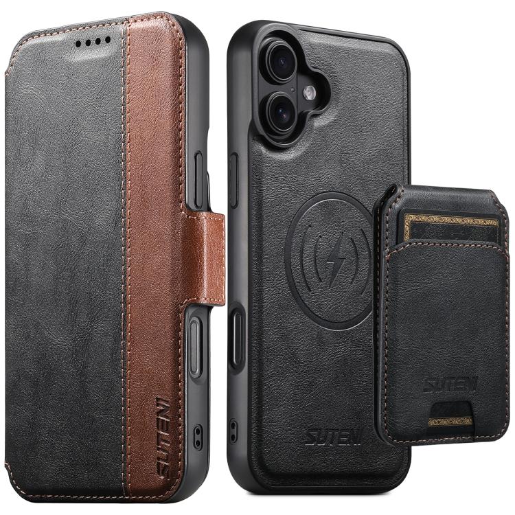 Custodia per telefono in pelle Suteni Q07S2 3 in 1 con portafoglio verticale rimovibile, MagSafe e innesto a libro., For iPhone 17 Pro Max, For iPhone 17 Pro, For iPhone 17, For iPhone Air, For iPhone 16 Pro Max, For iPhone 16 Pro, For iPhone 16 Plus  ...