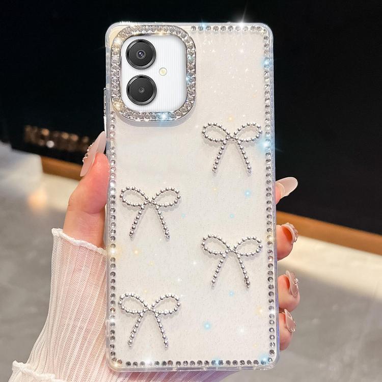 Custodia antiurto a quattro angoli con fiocco glitterato per Samsung Galaxy