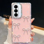 Custodia antiurto a quattro angoli con fiocco glitterato per Samsung Galaxy