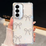 Custodia antiurto a quattro angoli con fiocco glitterato per Samsung Galaxy