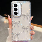 Custodia antiurto a quattro angoli con fiocco glitterato per Samsung Galaxy