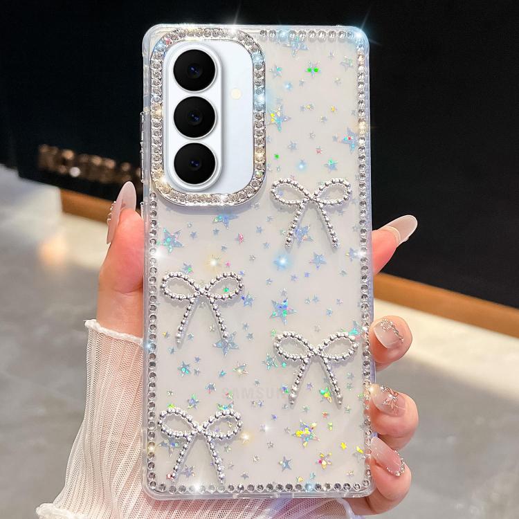 Custodia antiurto a quattro angoli con fiocco glitterato per Samsung Galaxy