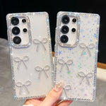 Custodia antiurto a quattro angoli con fiocco glitterato per Samsung Galaxy
