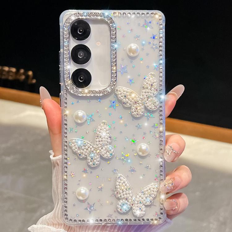 Custodia antiurto con farfalle, perle e glitter per Samsung Galaxy S24 FE, A15