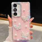 Custodia antiurto con farfalle, perle e glitter per Samsung Galaxy S24 FE, A15