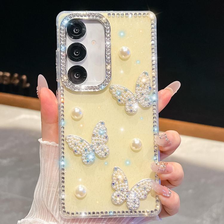 Custodia antiurto con farfalle, perle e glitter per Samsung Galaxy S24 FE, A15