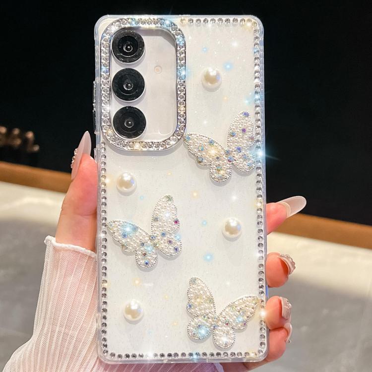 Custodia antiurto con farfalle, perle e glitter per Samsung Galaxy S24 FE, A15