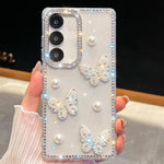 Custodia antiurto con farfalle, perle e glitter per Samsung Galaxy S24 FE, A15