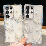 Custodia antiurto con farfalle, perle e glitter per Samsung Galaxy S24 FE, A15