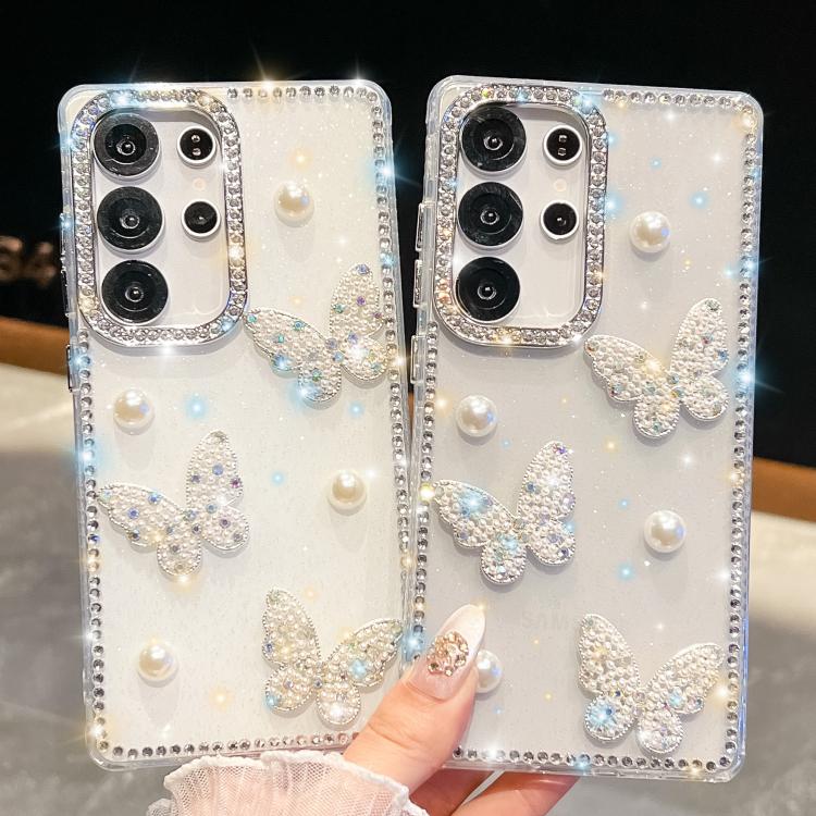 Custodia antiurto con farfalle, perle e glitter per Samsung Galaxy S24 FE, A15