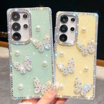 Custodia antiurto con farfalle, perle e glitter per Samsung Galaxy S24 FE, A15