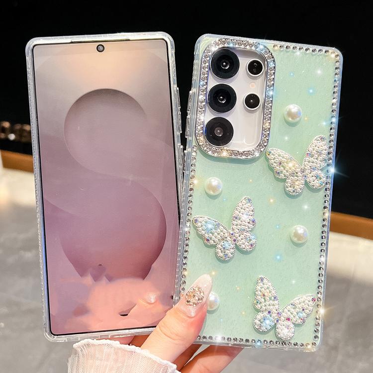 Custodia antiurto con farfalle, perle e glitter per Samsung Galaxy S24 FE, A15