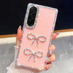 Custodia antiurto con doppio fiocco e glitter per Samsung Galaxy A17, A56, A26 e