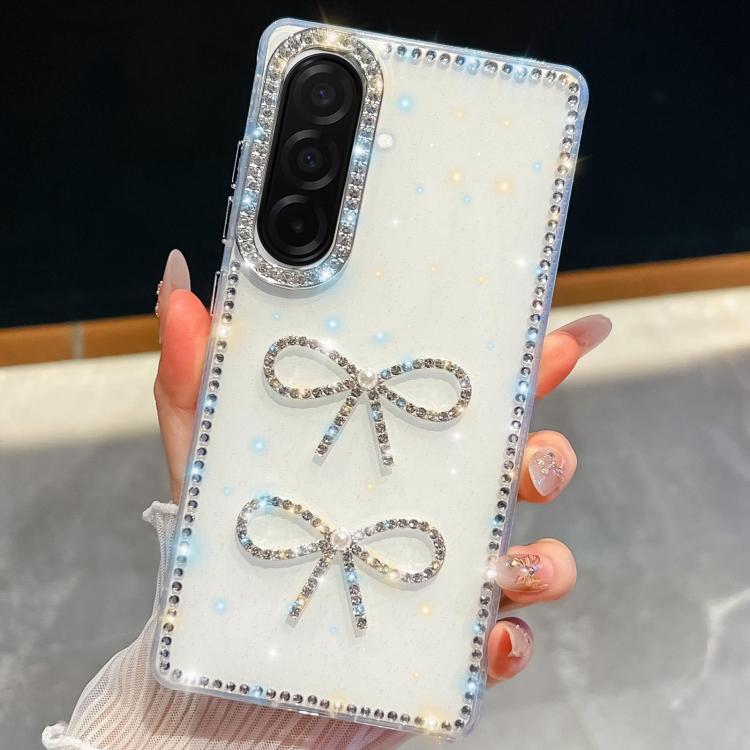Custodia antiurto con doppio fiocco e glitter per Samsung Galaxy A17, A56, A26 e
