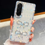 Custodia antiurto con doppio fiocco e glitter per Samsung Galaxy A17, A56, A26 e