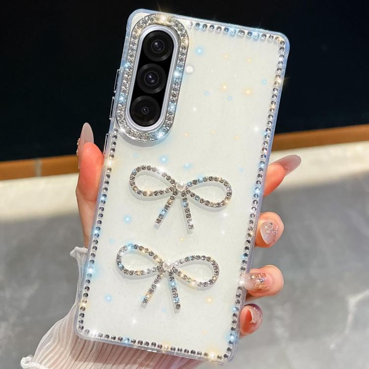 Custodia antiurto con doppio fiocco e glitter per Samsung Galaxy A17, A56, A26 e