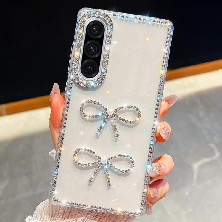 Custodia antiurto con doppio fiocco e glitter per Samsung Galaxy A17, A56, A26 e