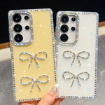 Custodia antiurto con doppio fiocco e glitter per Samsung Galaxy A17, A56, A26 e