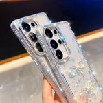 Custodia antiurto con doppio fiocco e glitter per Samsung Galaxy A17, A56, A26 e