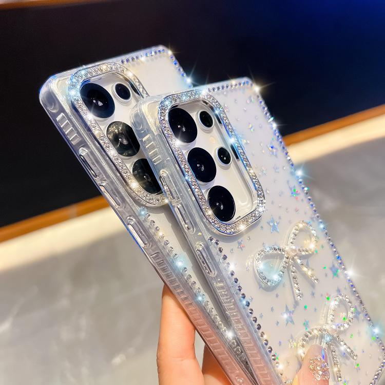 Custodia antiurto con doppio fiocco e glitter per Samsung Galaxy A17, A56, A26 e