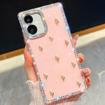 Custodia antiurto a quattro angoli con tulipani 3D glitterati per Samsung Galaxy