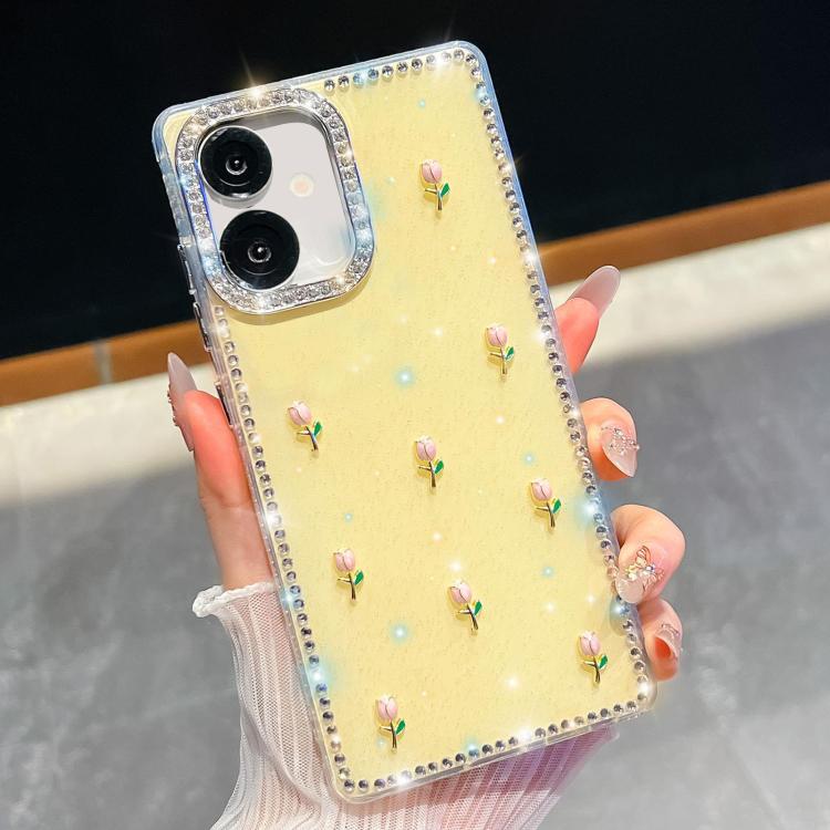 Custodia antiurto a quattro angoli con tulipani 3D glitterati per Samsung Galaxy