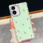 Custodia antiurto a quattro angoli con tulipani 3D glitterati per Samsung Galaxy