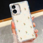 Custodia antiurto a quattro angoli con tulipani 3D glitterati per Samsung Galaxy