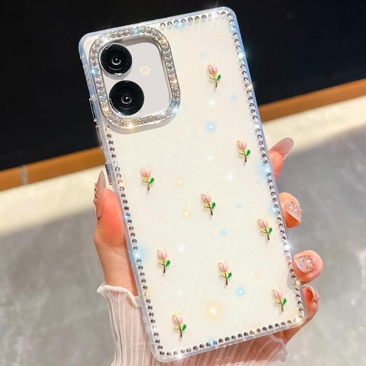 Custodia antiurto a quattro angoli con tulipani 3D glitterati per Samsung Galaxy
