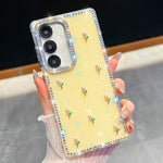 Custodia antiurto a quattro angoli con tulipani 3D glitterati per Samsung Galaxy