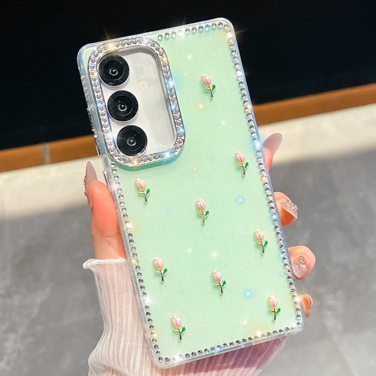 Custodia antiurto con tulipani 3D glitterati per Samsung Galaxy A16, S24 FE, A15