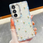 Custodia antiurto con tulipani 3D glitterati per Samsung Galaxy A16, S24 FE, A15