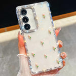 Custodia antiurto con tulipani 3D glitterati per Samsung Galaxy A16, S24 FE, A15