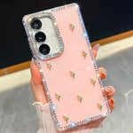 Custodia antiurto a quattro angoli con tulipani 3D glitterati per Samsung Galaxy