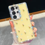 Custodia antiurto a quattro angoli con tulipani 3D glitterati per Samsung Galaxy