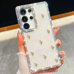 Custodia antiurto a quattro angoli con tulipani 3D glitterati per Samsung Galaxy