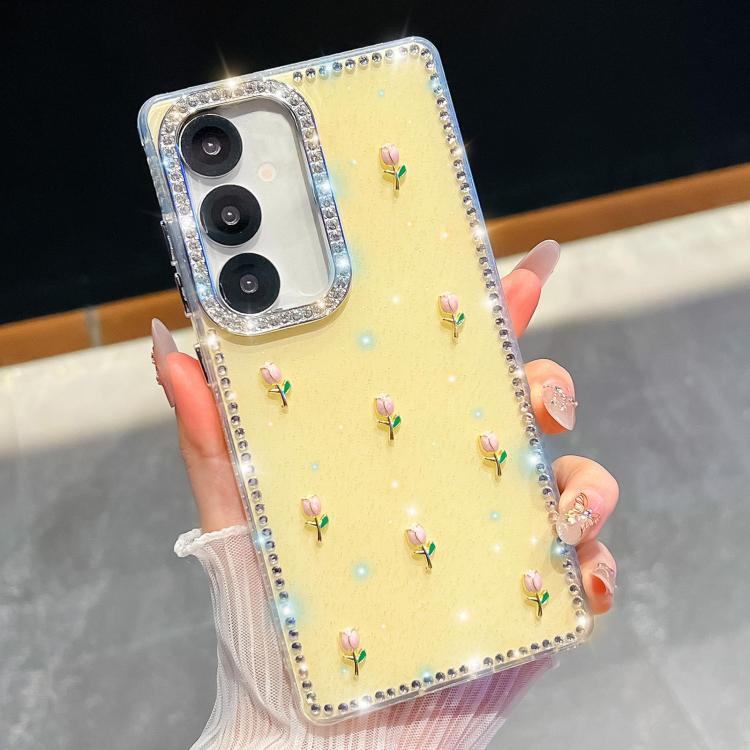 Custodia antiurto a quattro angoli con tulipani 3D glitterati per Samsung Galaxy