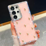Custodia antiurto a quattro angoli con tulipani 3D glitterati per Samsung Galaxy