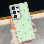Custodia antiurto a quattro angoli con tulipani 3D glitterati per Samsung Galaxy