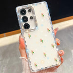 Custodia antiurto a quattro angoli con tulipani 3D glitterati per Samsung Galaxy