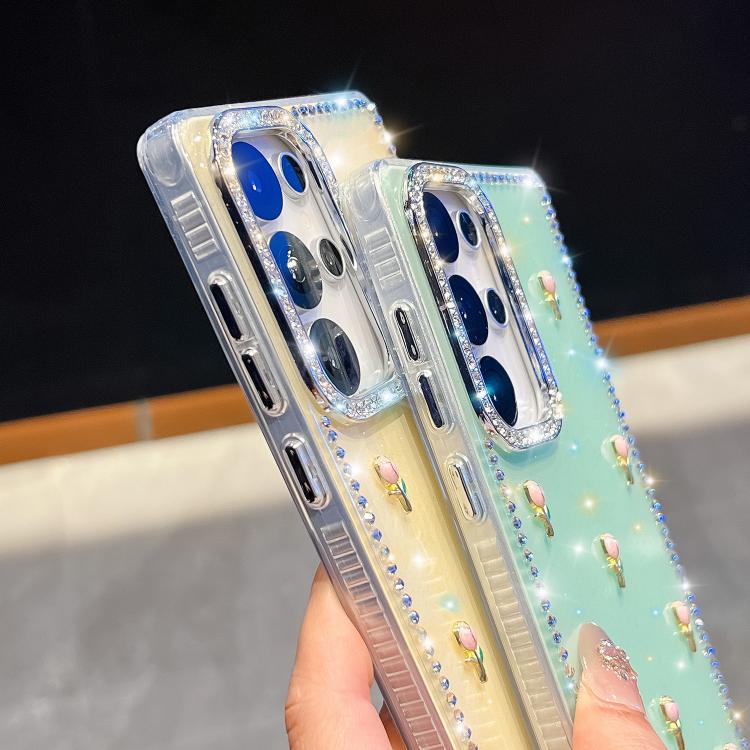 Custodia antiurto a quattro angoli con tulipani 3D glitterati per Samsung Galaxy