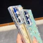 Custodia antiurto a quattro angoli con tulipani 3D glitterati per Samsung Galaxy