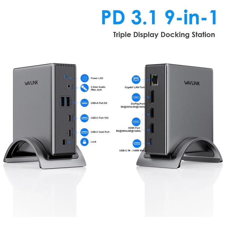 Wavlink UMD27PRO Hub USB-C 140W con 3 Display