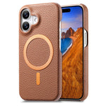 Cover posteriore per telefono in PU con texture litchi e MagSafe spazzolato., For iPhone 16, For iPhone 15 Pro Max, For iPhone 15 Pro
