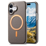 Cover posteriore per telefono in PU con texture litchi e MagSafe spazzolato., For iPhone 16, For iPhone 15 Pro Max, For iPhone 15 Pro