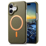 Cover posteriore per telefono in PU con texture litchi e MagSafe spazzolato., For iPhone 16 Pro Max, For iPhone 16 Pro, For iPhone 16 Plus