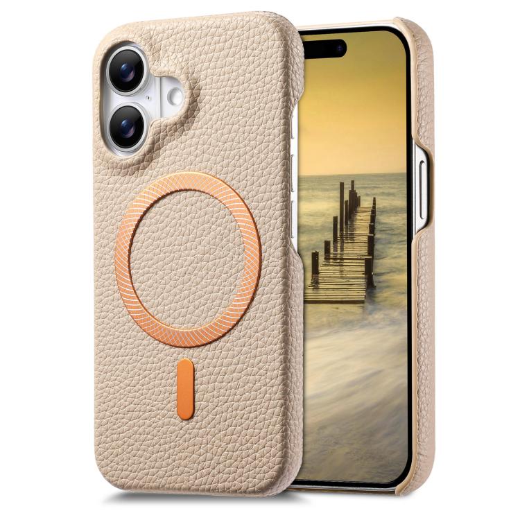 Cover posteriore per telefono in PU con texture litchi e MagSafe spazzolato., For iPhone 17 Pro Max, For iPhone 17 Pro, For iPhone 17