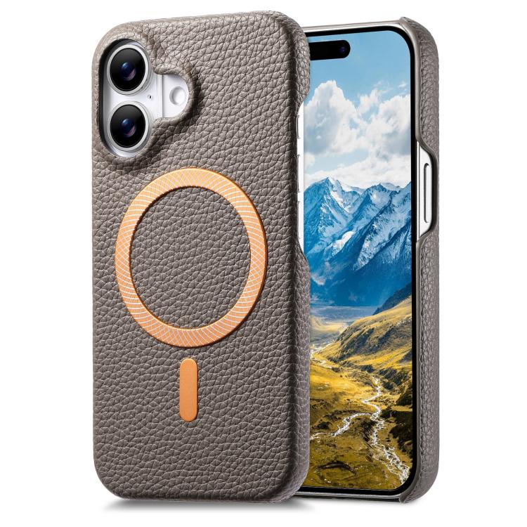 Cover posteriore per telefono in PU con texture litchi e MagSafe spazzolato., For iPhone 17 Pro Max, For iPhone 17 Pro, For iPhone 17