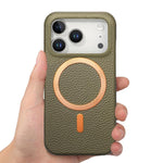 Cover posteriore per telefono in PU con texture litchi e MagSafe spazzolato., For iPhone 17 Pro Max, For iPhone 17 Pro, For iPhone 17